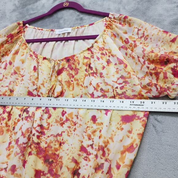 Calvin Klein Top Womens XL Orange Chiffon Lined Short Sleeve Blouson Peplum Tie - Picture 7 of 10